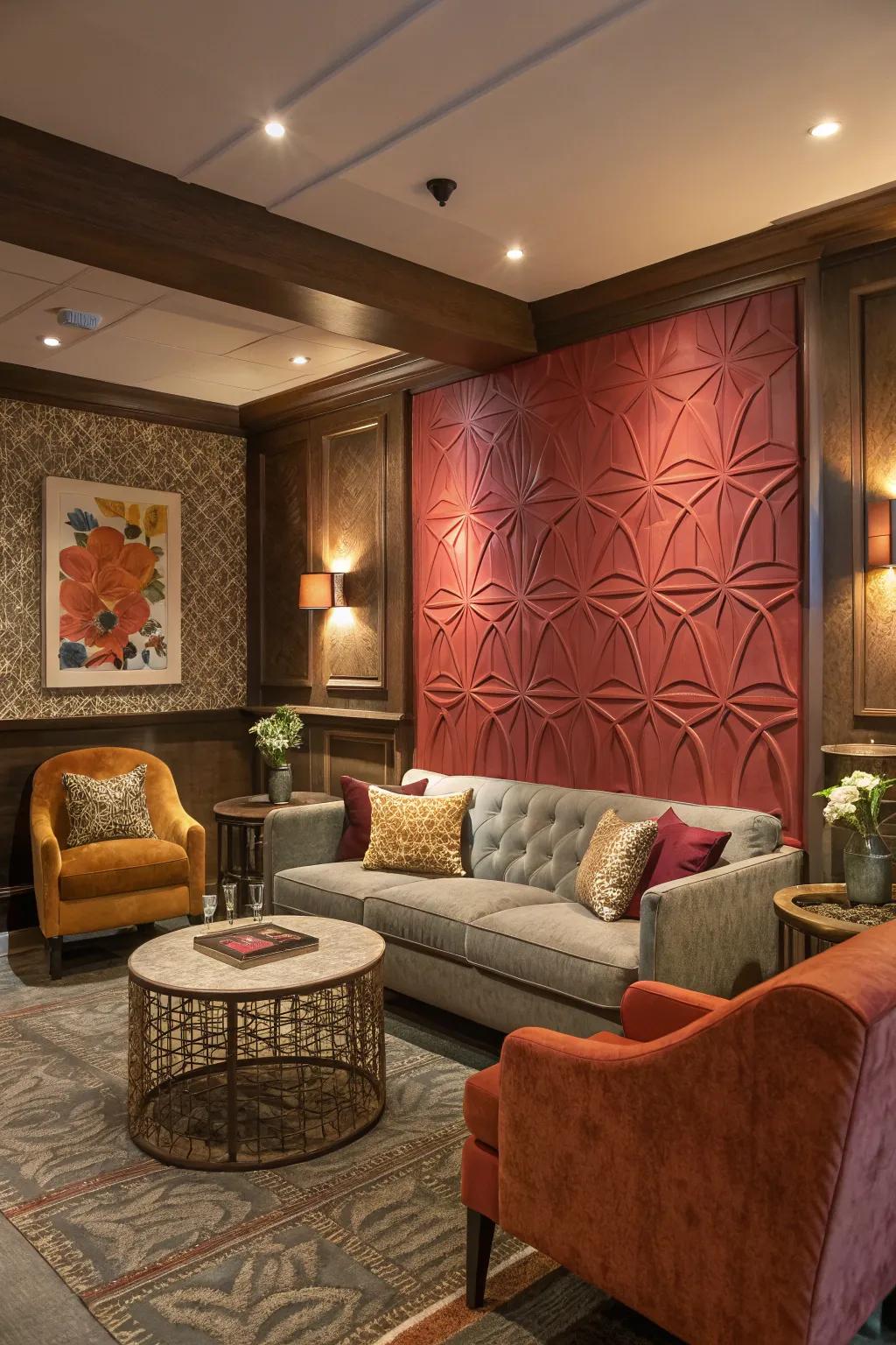 An accent wall gives the living room depth and a striking point of convergence.