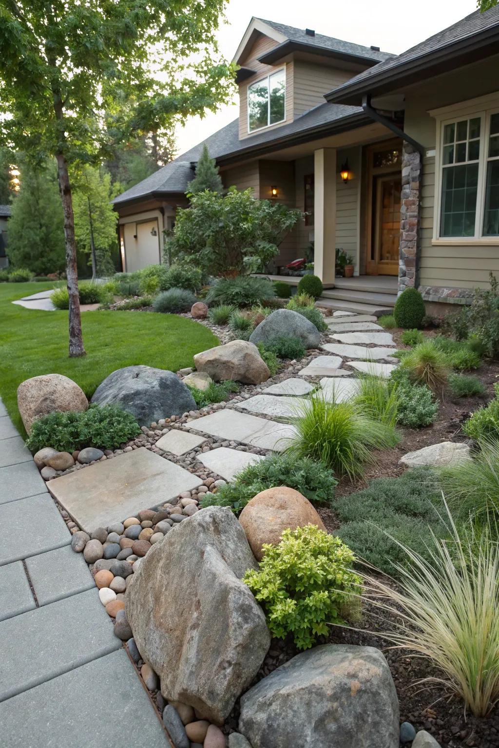 Balanced stone and greenery arrangement for peace.