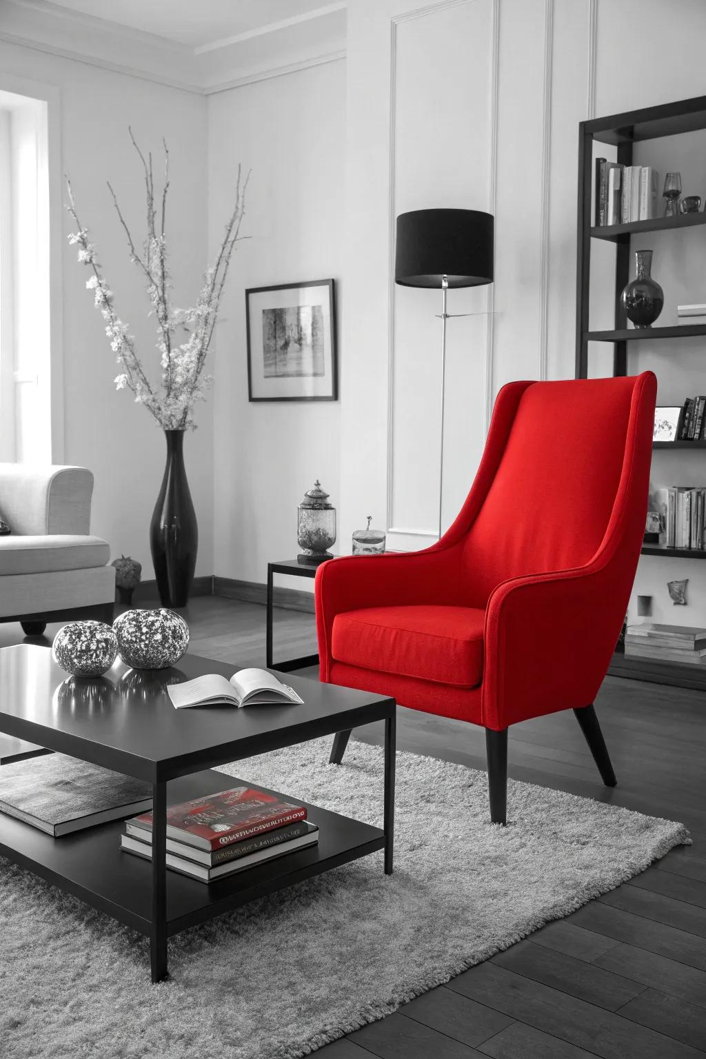 A bold color splash can energize the single-color scheme.
