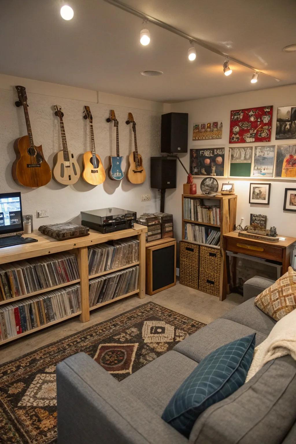 A personal hobby area enhancing functionality within the man cave.