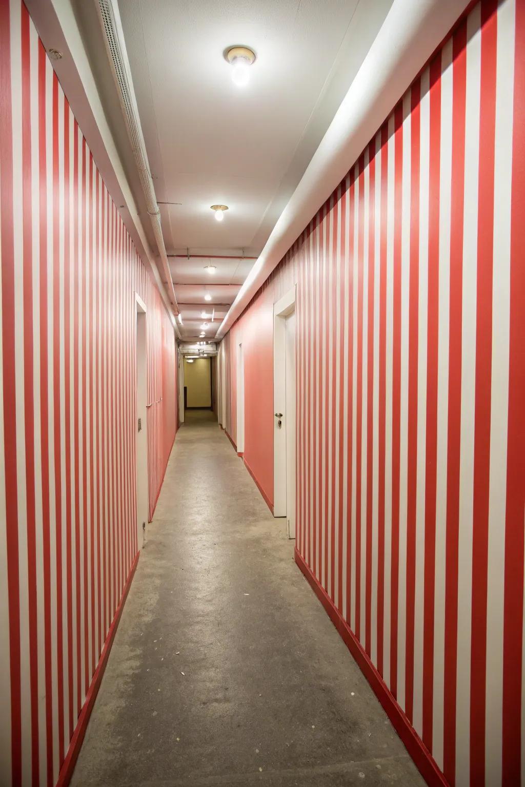 Striped wallpaper for a dramatic flair.