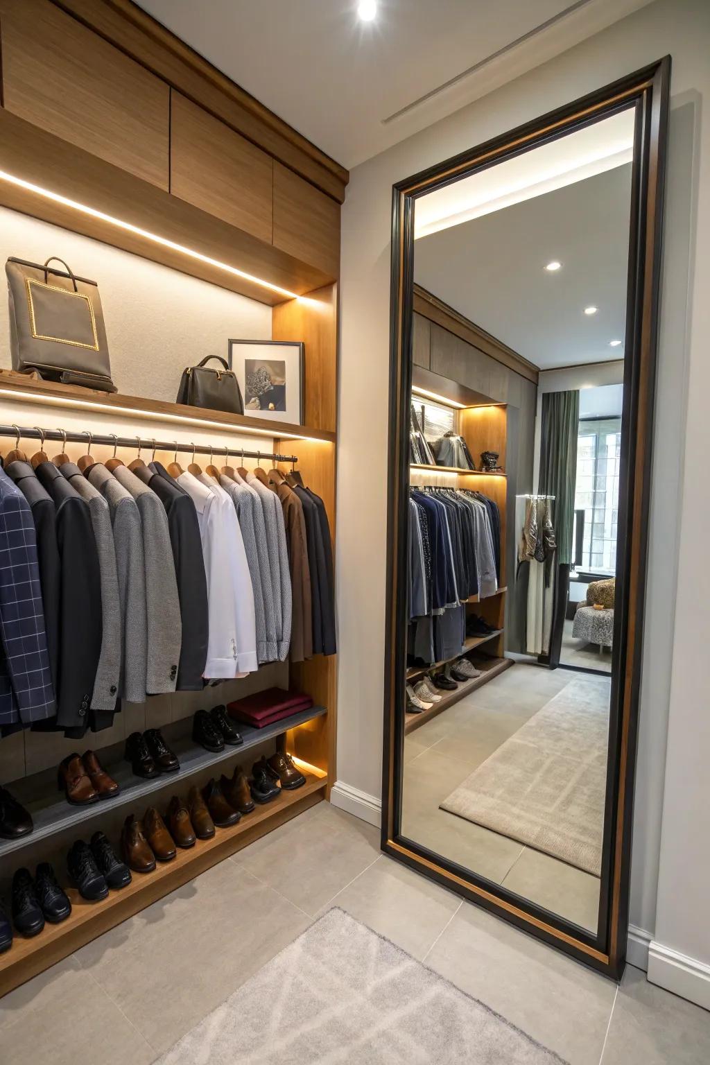 A broad mirror that enhances function and form.