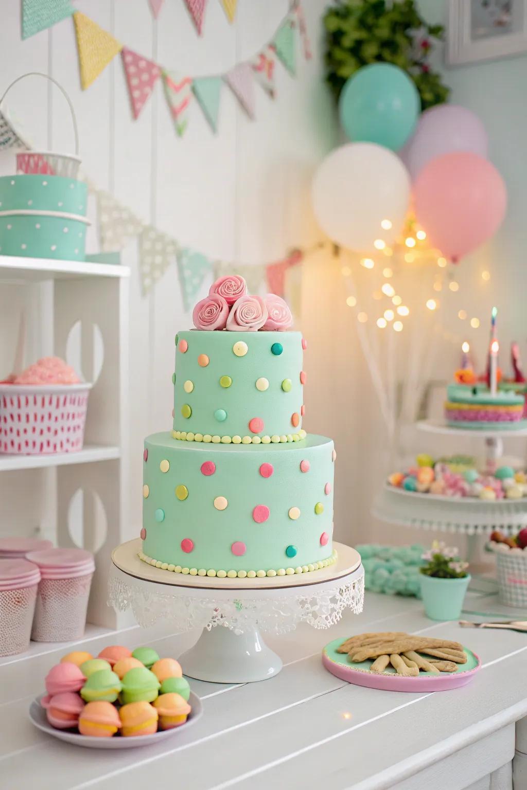 A seafoam confection featuring a whimsical speckled aesthetic.