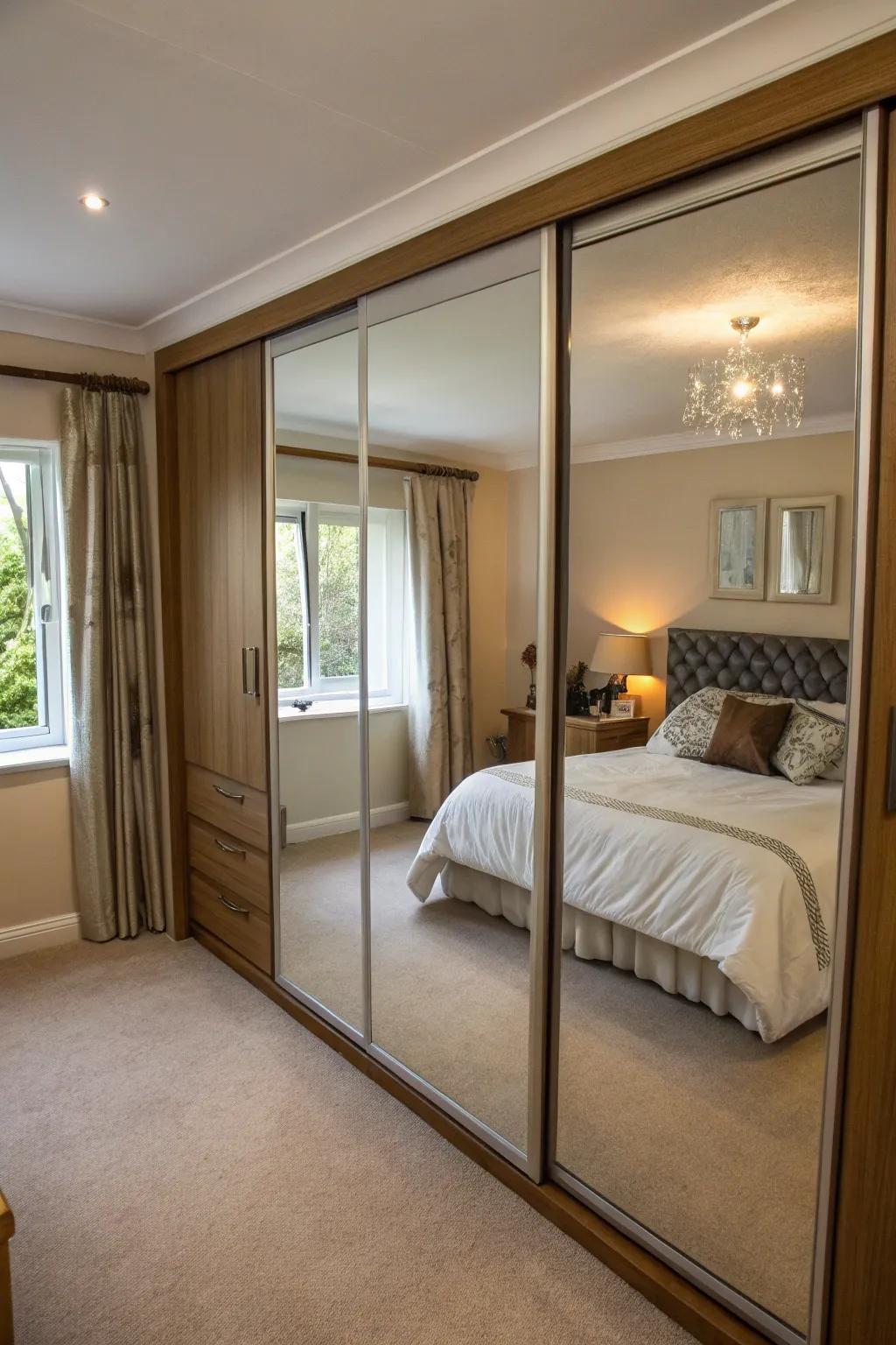 Sliding reflector entrances enhance area and mirror light effectively.
