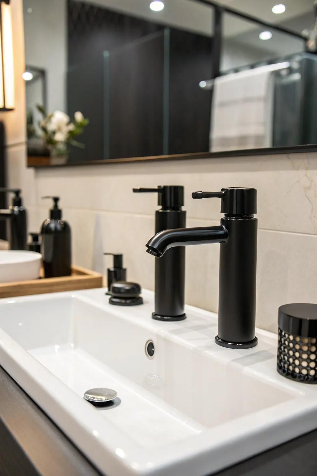 Black fixtures inject modern sophistication.