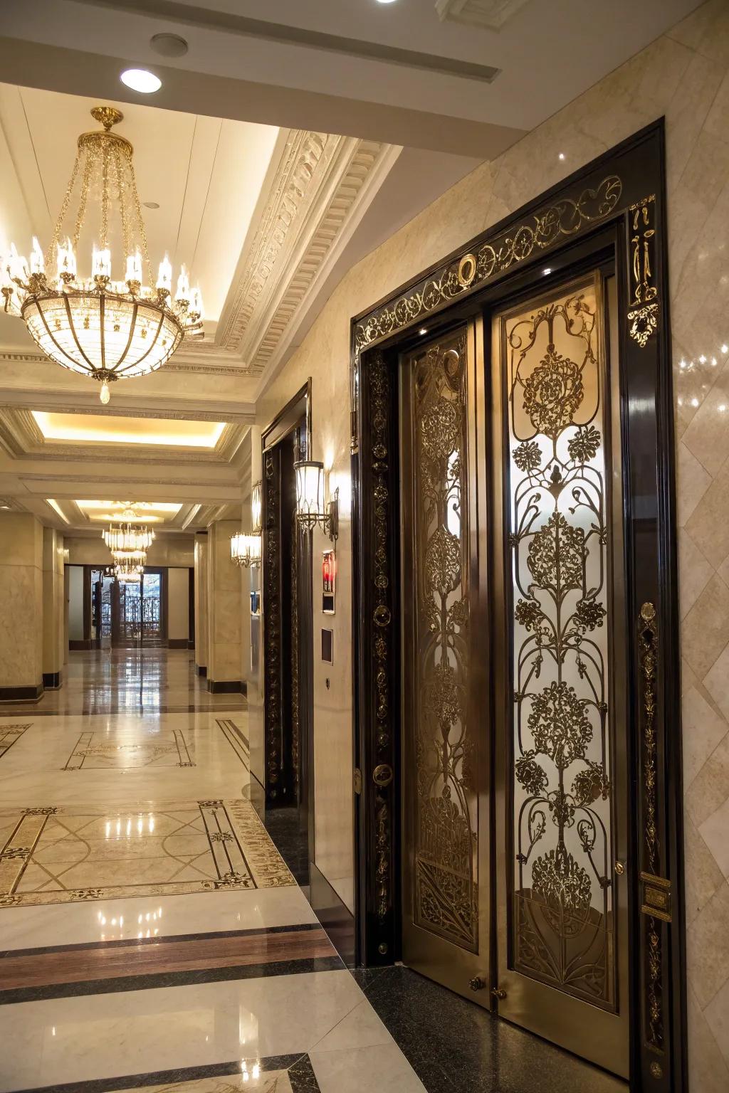 Elevator incorporating tailored entrances for a theatrical and stylish introduction.