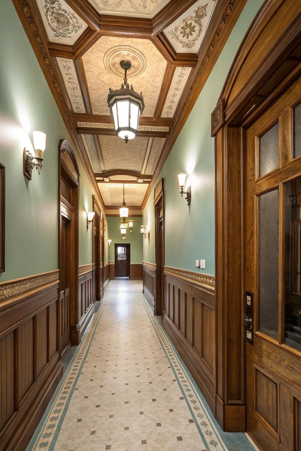 Opposing edgings artistically frame the hallway.