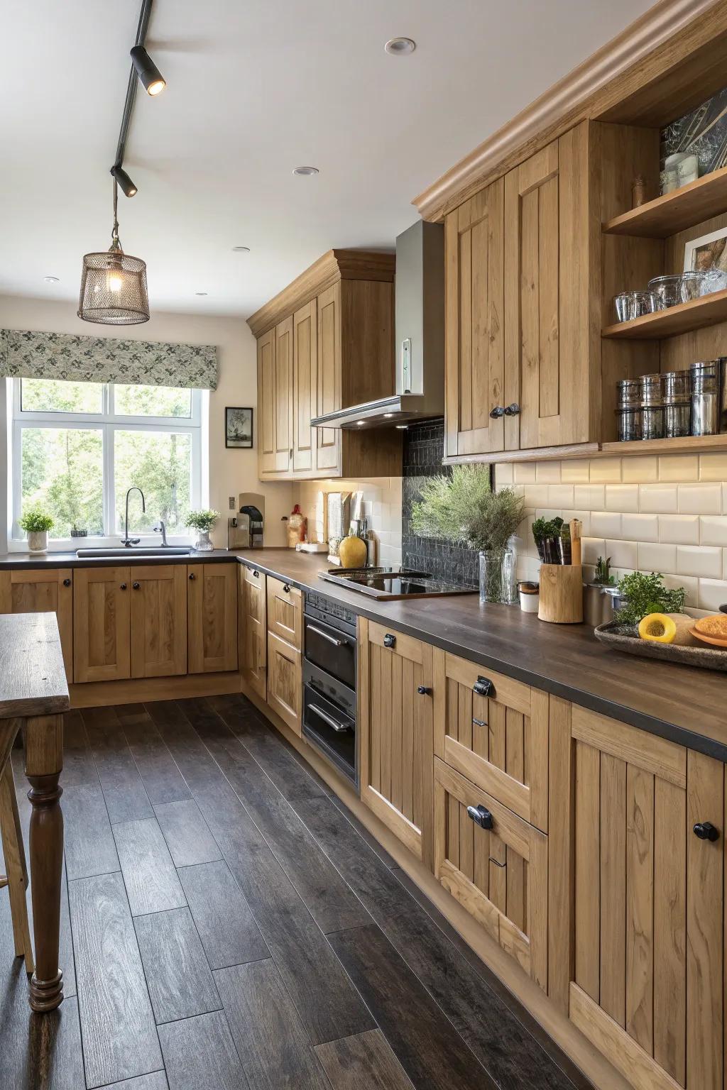 Combining wood tones adds depth and visual interest.