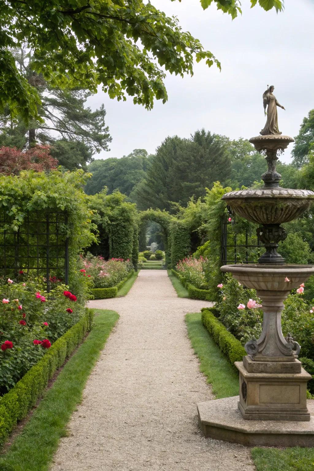 A garden path leading to a striking center point, adding meaning and interest.