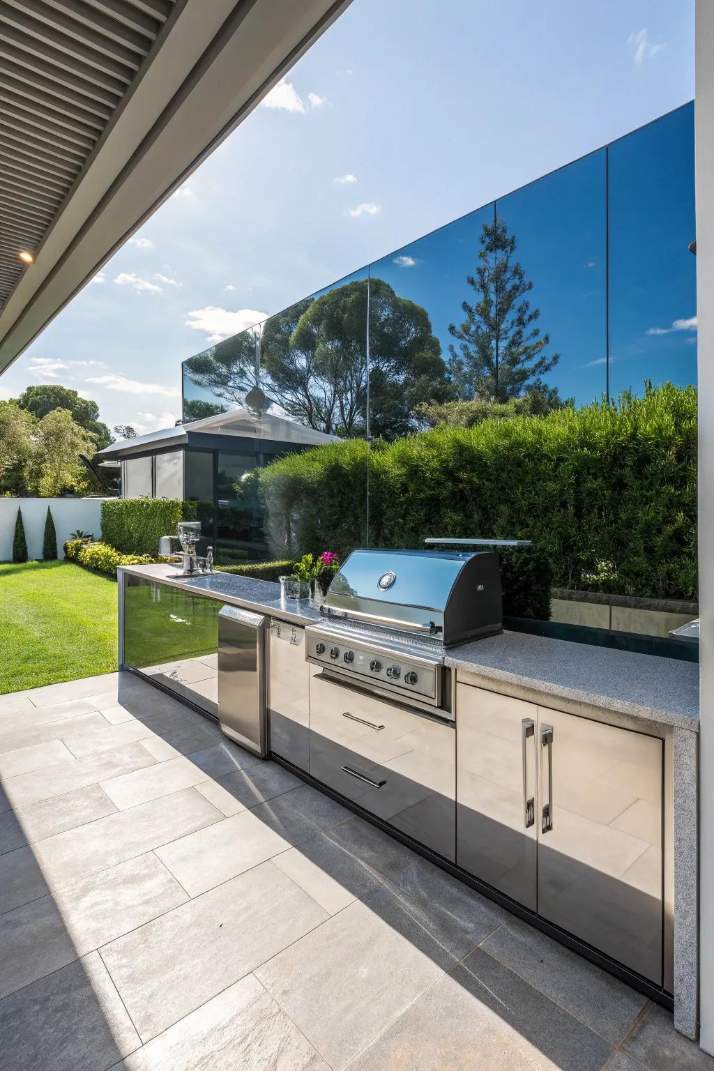 A glass panel that contributes shine and refinement to the cooking area.