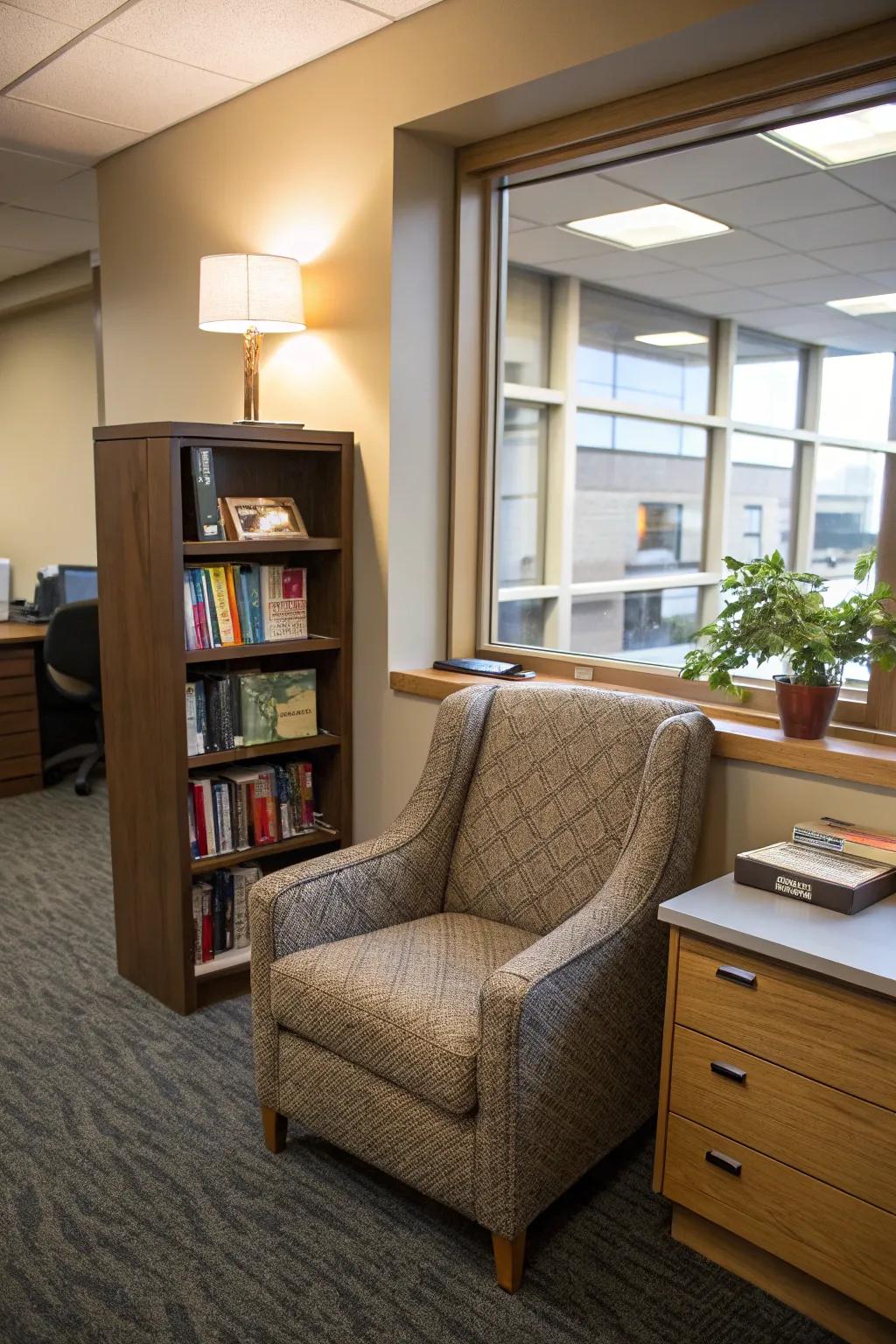 A relaxing reading space provides a perfect spot for relaxation and inspiration.