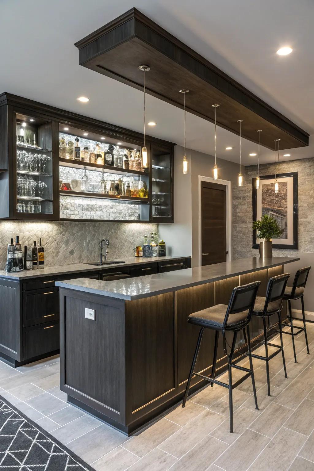 Customizable aspects personalize your modern home bar.