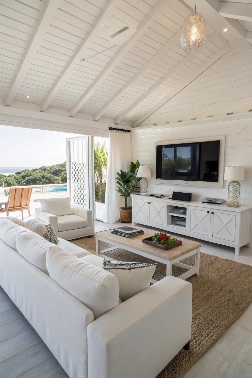 Functional seating arrangements elevate usability in a white lounge.