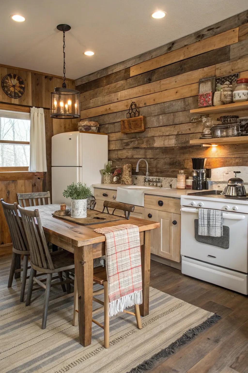 Embrace country charm with a reclaimed wood slat accent wall.