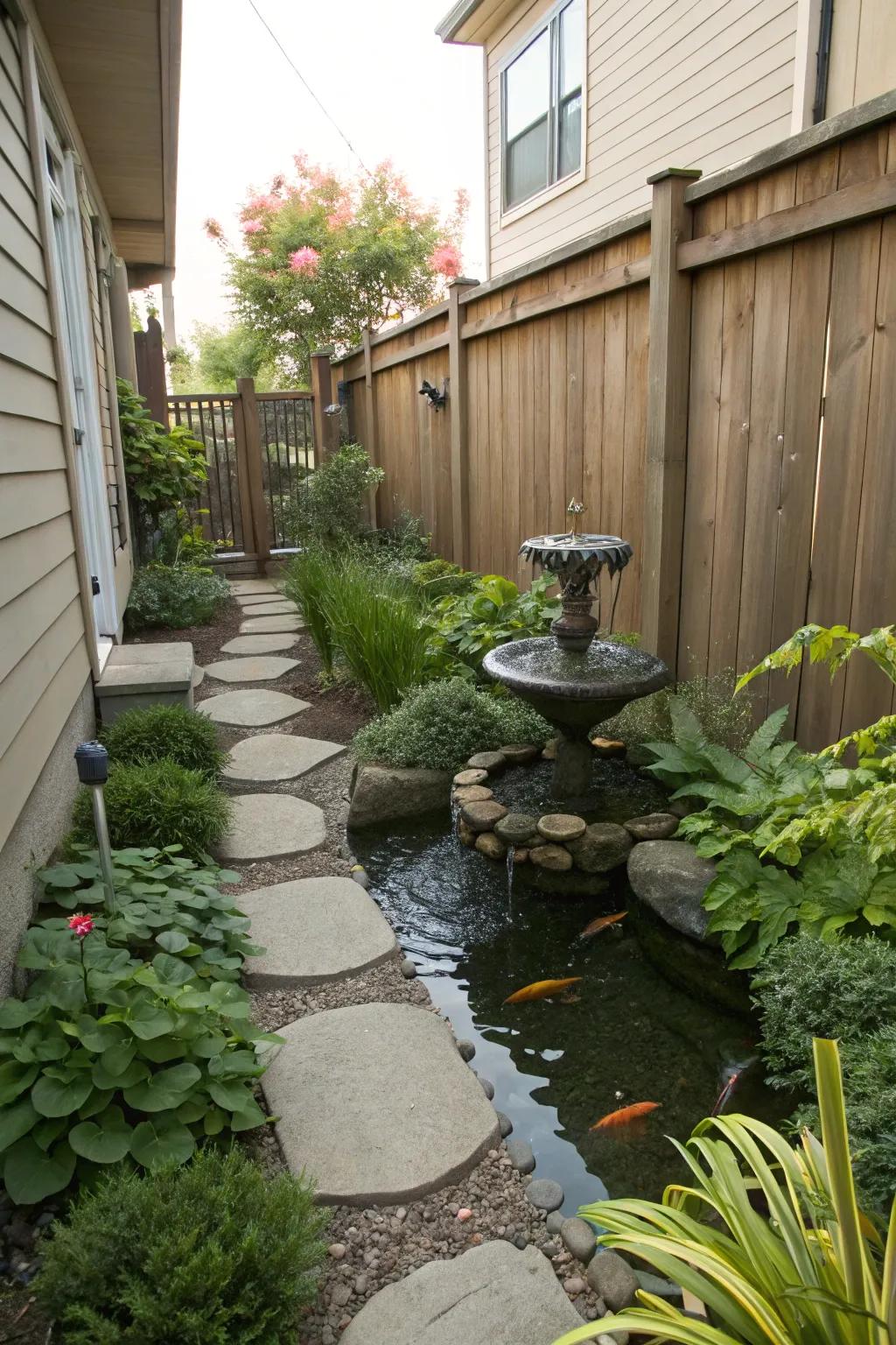 A water highlight adds a quieting soundscape to your garden.