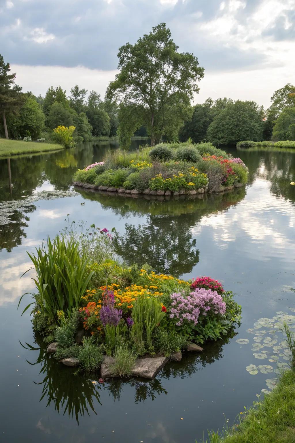 A drifting isle fashioning a dynamic and engaging water garden attribute.