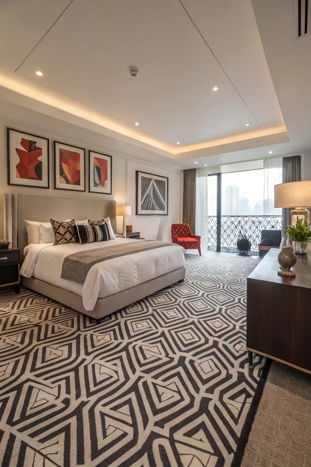 Symmetrical carpets offer a modern twist to personal space design.