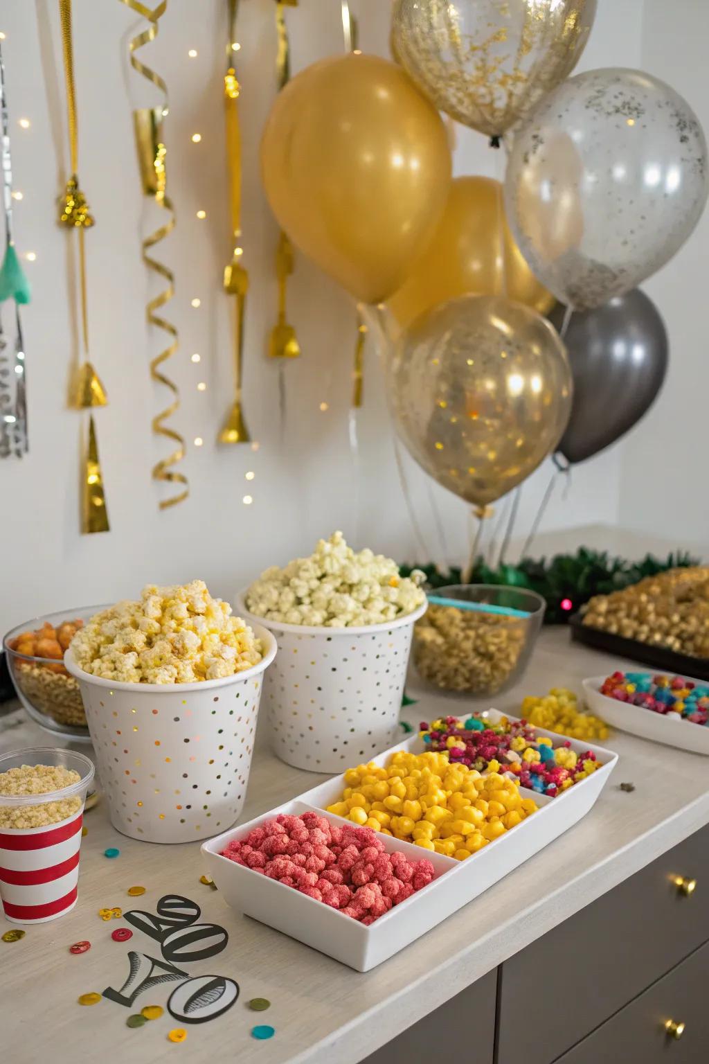 A popcorn bar provides delicious fun for your guests.