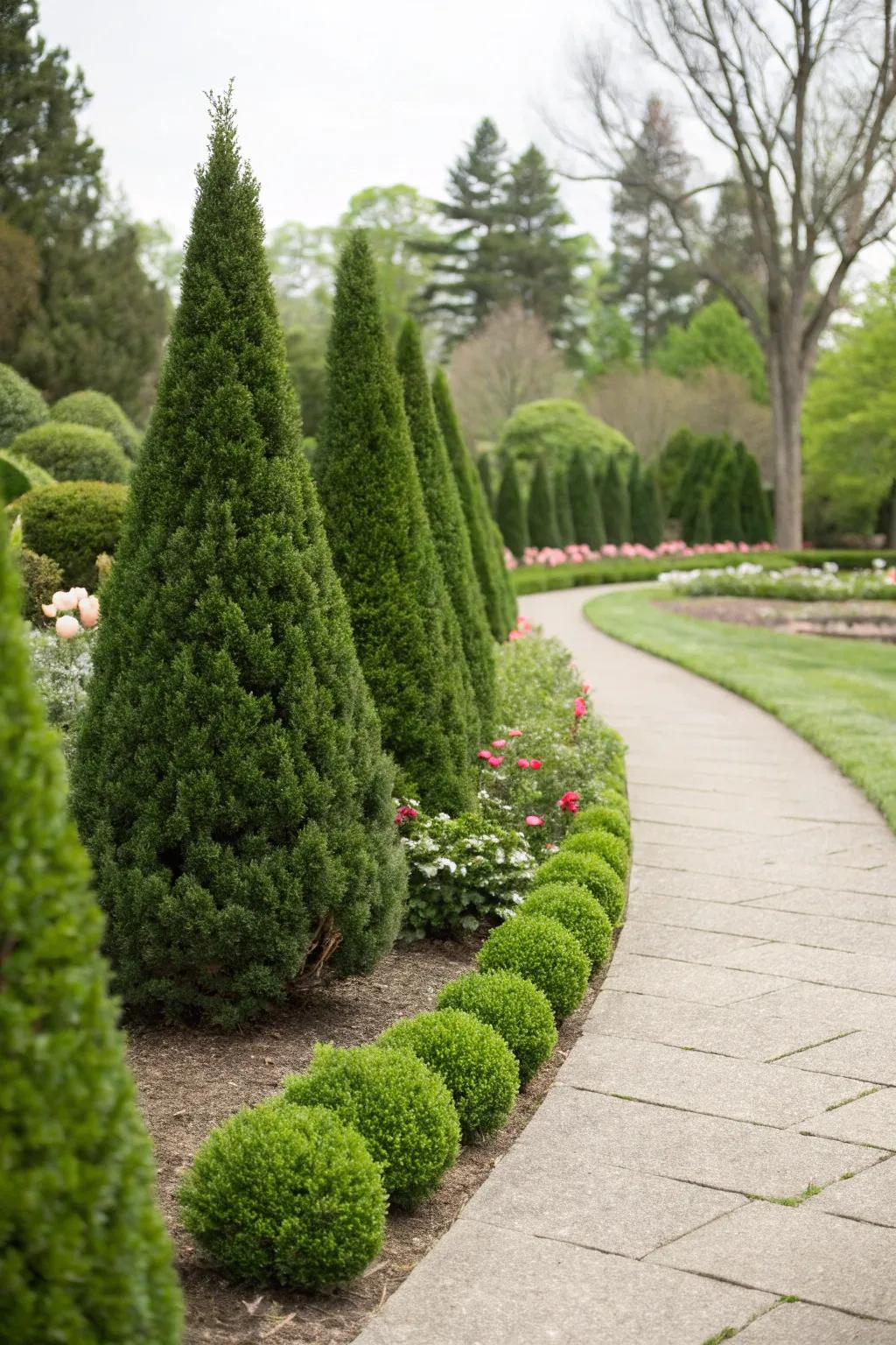 Evergreen boxwoods provide beauty year-round while requiring little care.