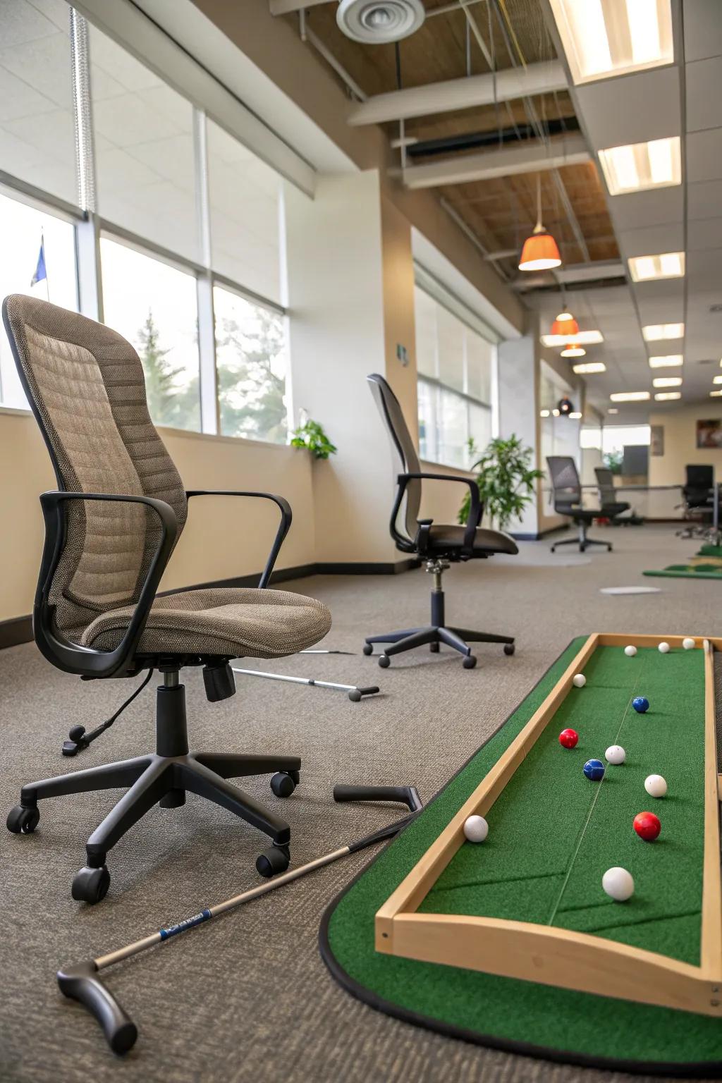 Travel around chair legs for a tricky putt.
