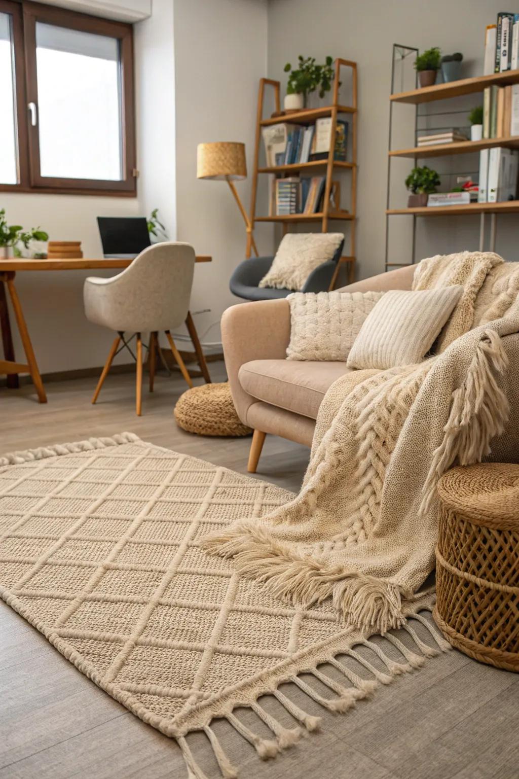Textured materials create warmth and welcome.