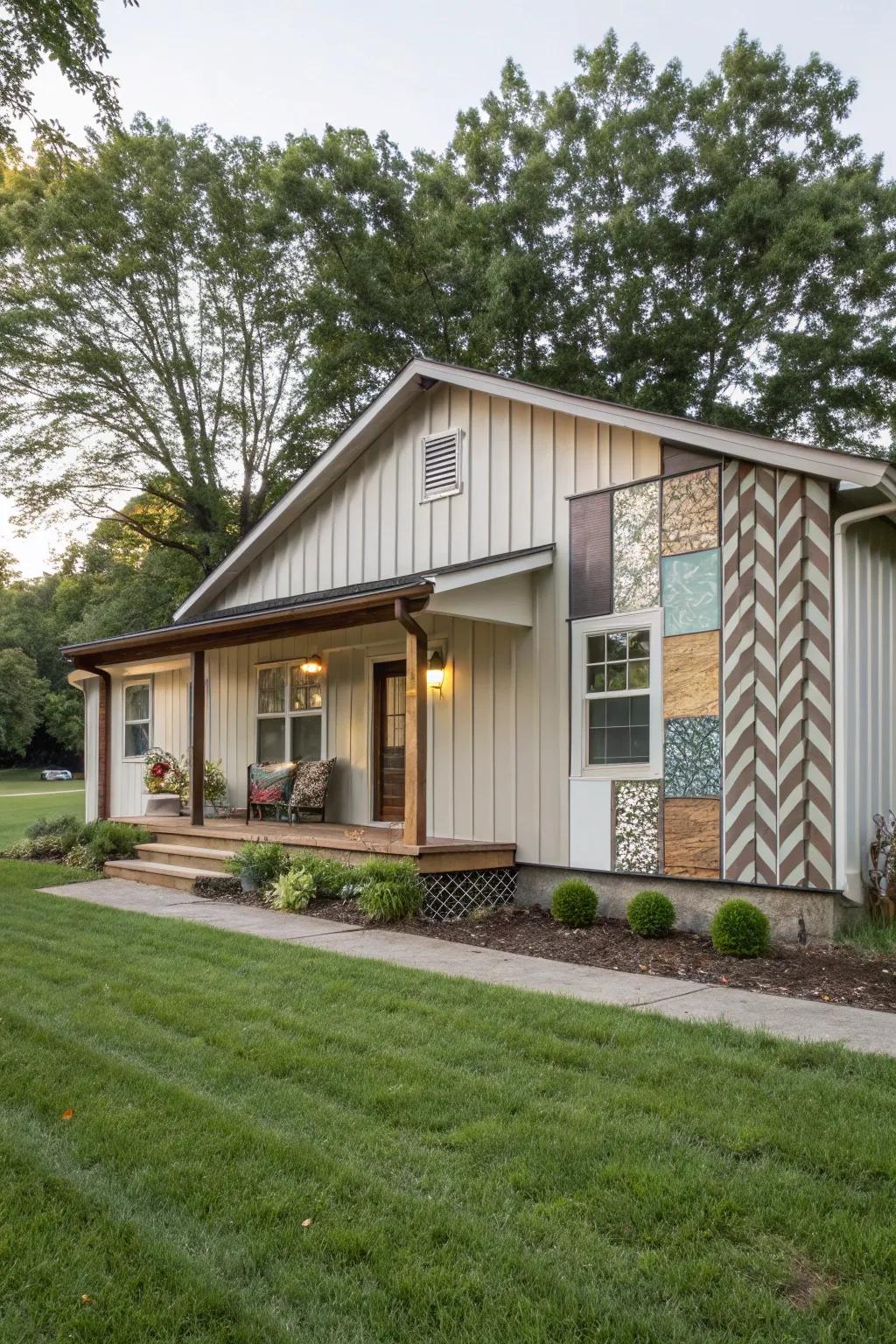 Feature panels add depth and interest to the siding.