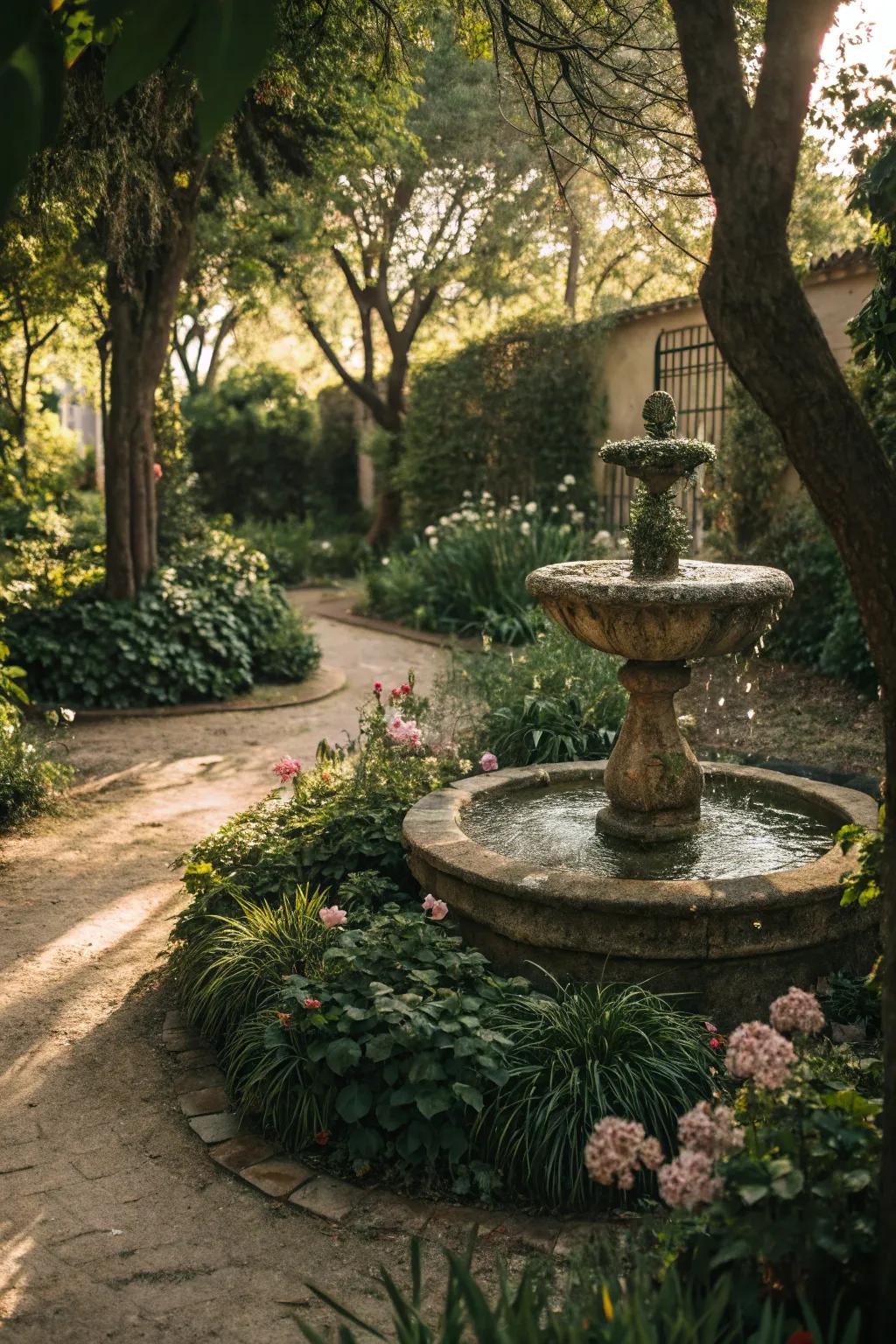 A liquid feature injecting tranquility and elegance into the garden.