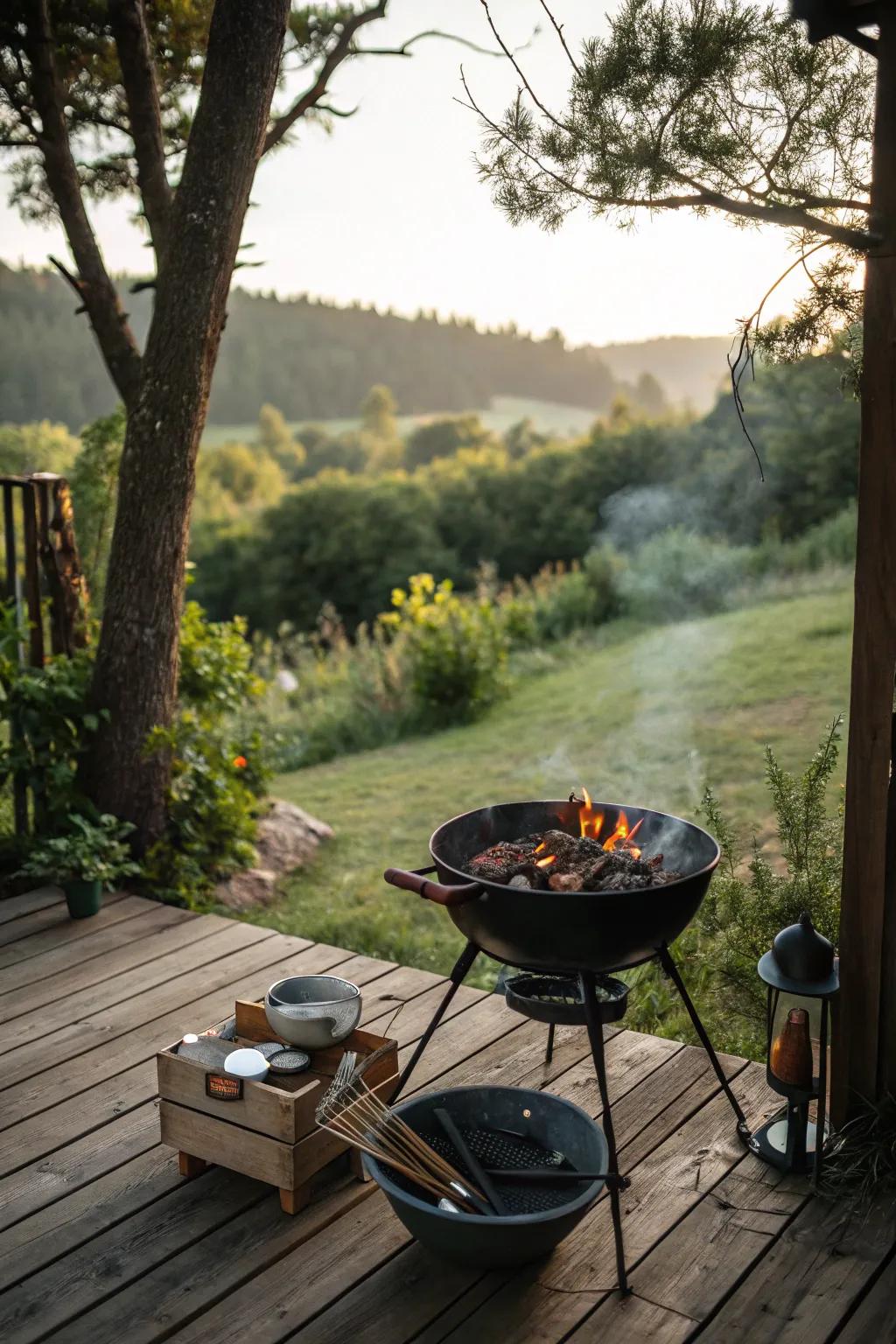 A charcoal grill offers a real BBQ taste with smoky flavors.