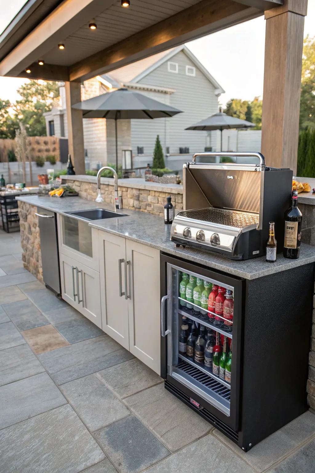 A beverage station ensures drinks are perpetually on hand and prepared.