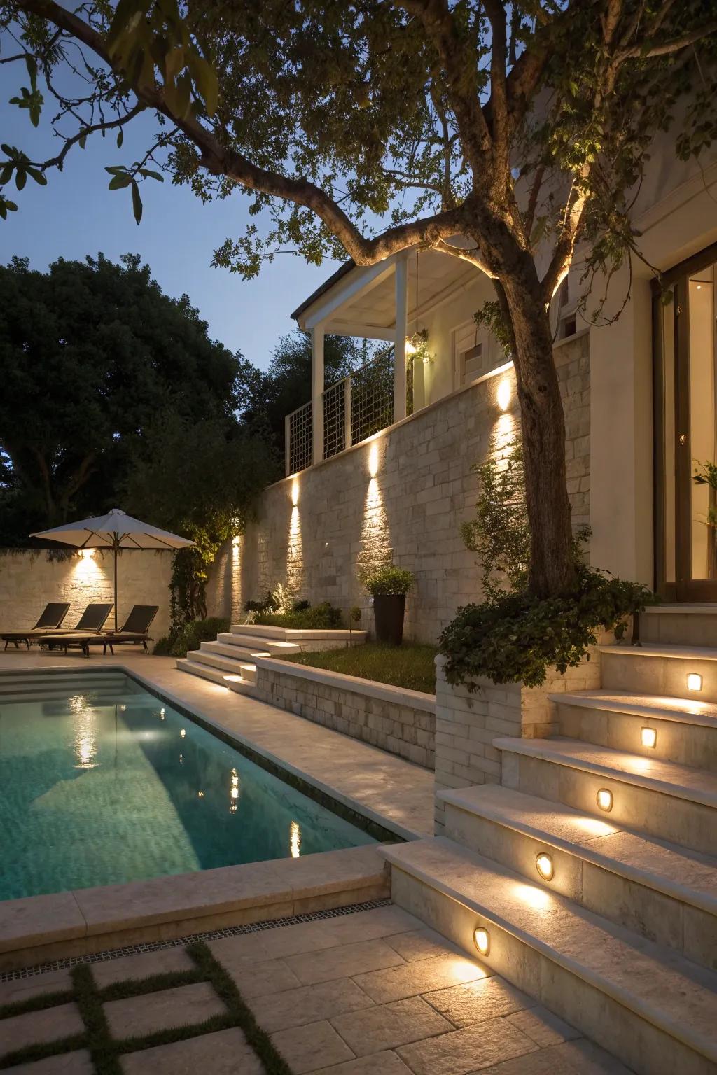 Hidden lamps provide refined illumination without disrupting the view.