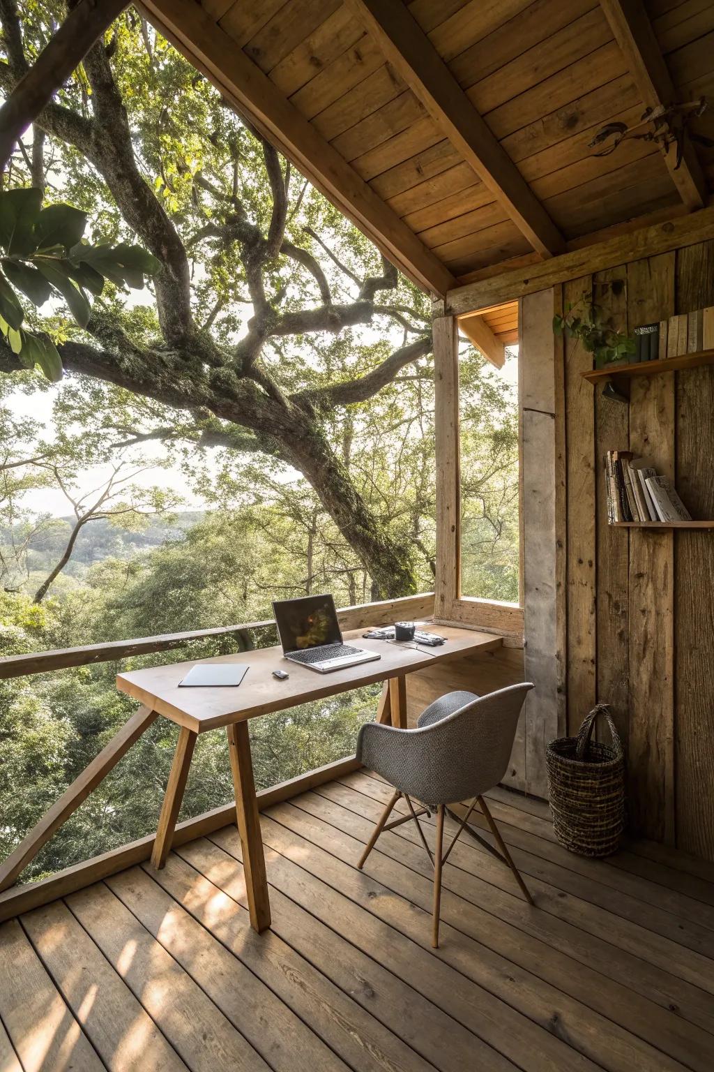 A treehouse office provides a distinctive workplace.