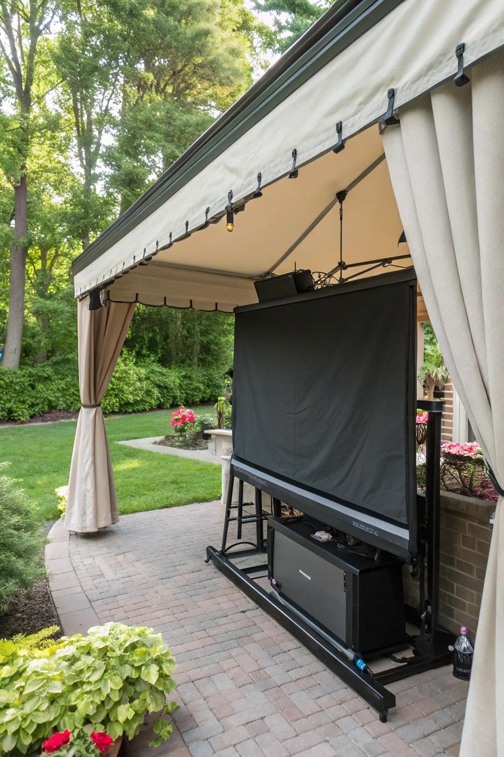 A retractable screen maintains your outdoor television shielded and discreet.
