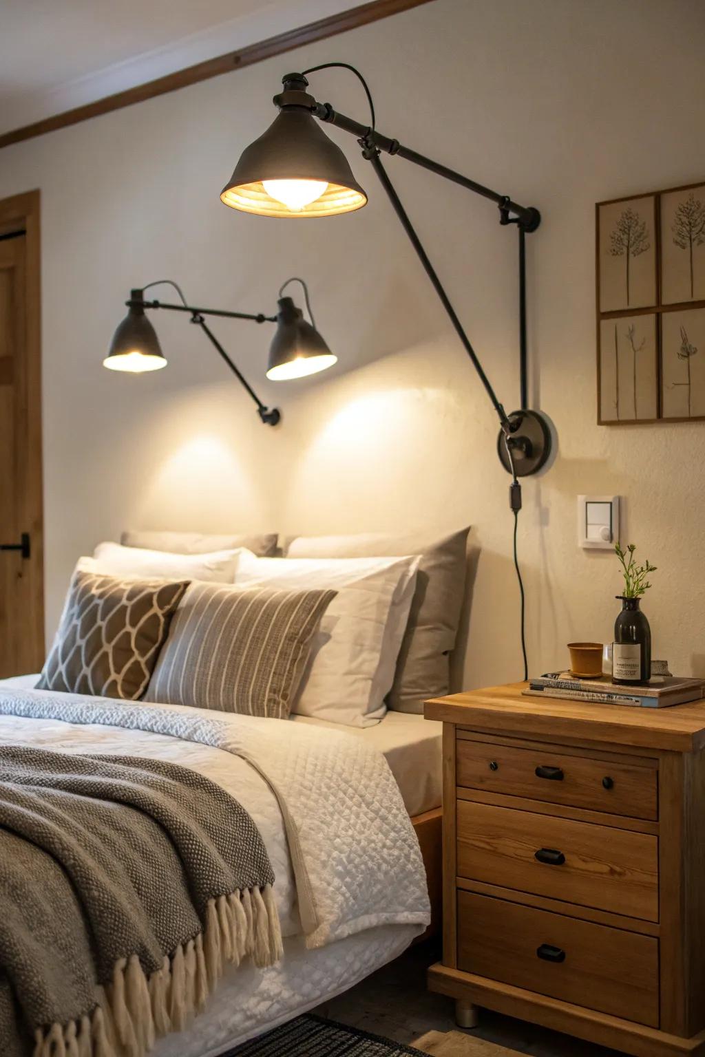 Swing arm lamps for reading light.
