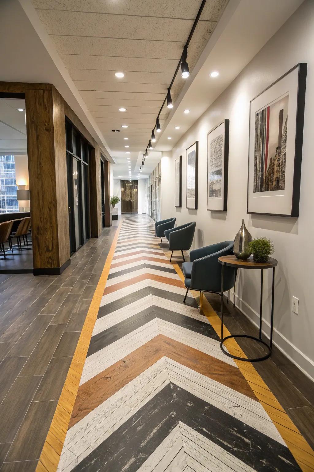 Skewed bands introduce vibrant locomotion and intrigue.