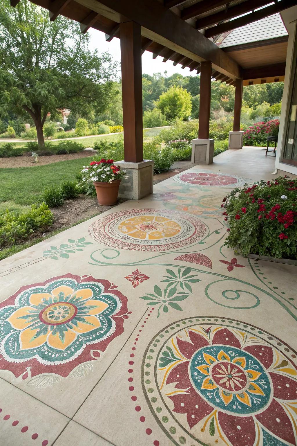 Ethnic designs on a patio add a distinctive and personal touch.