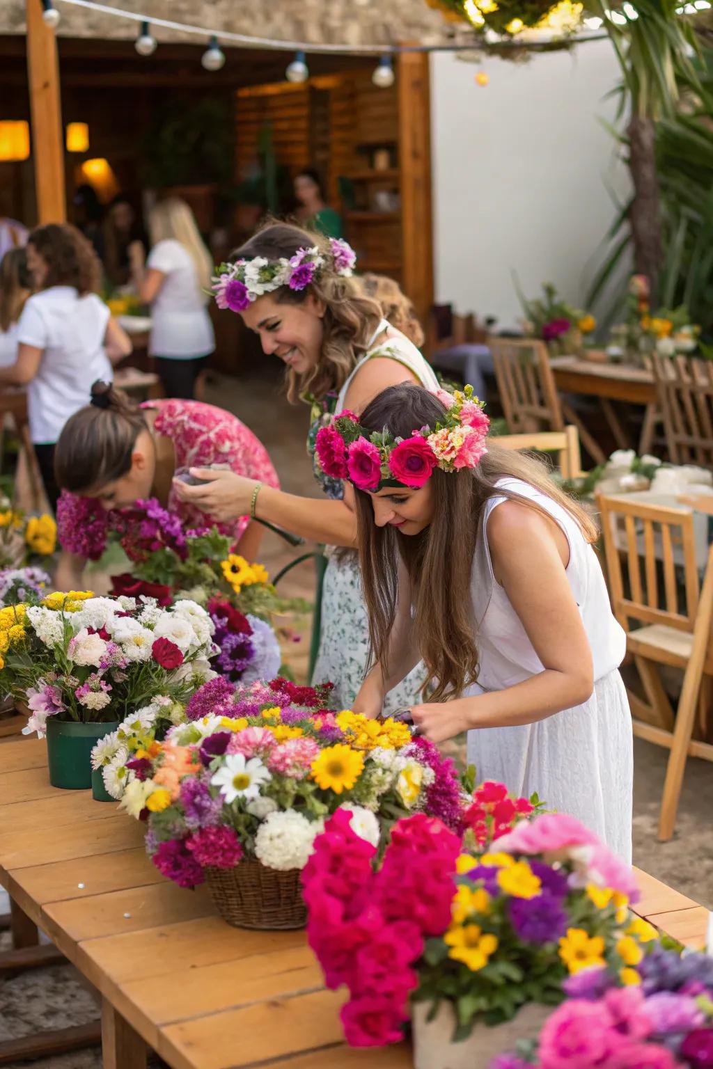 A flower crown workshop allows for creative and personal expression.
