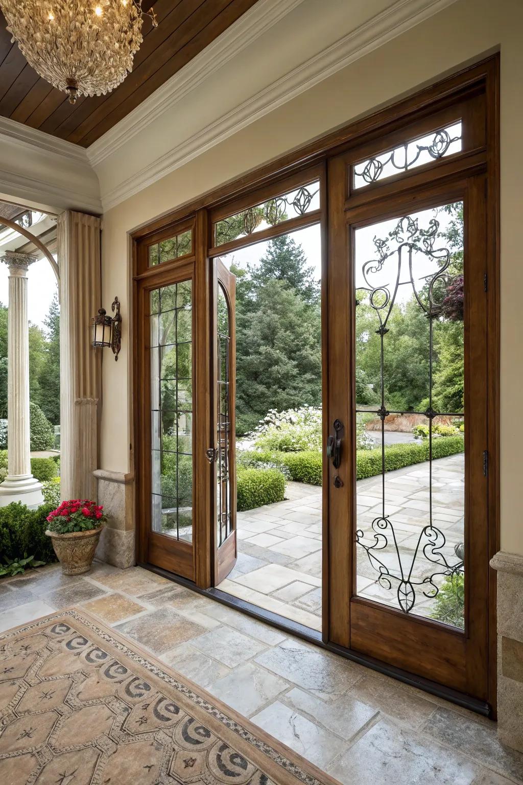 Dual entrance ingresses render a stately pronouncement for your patio.