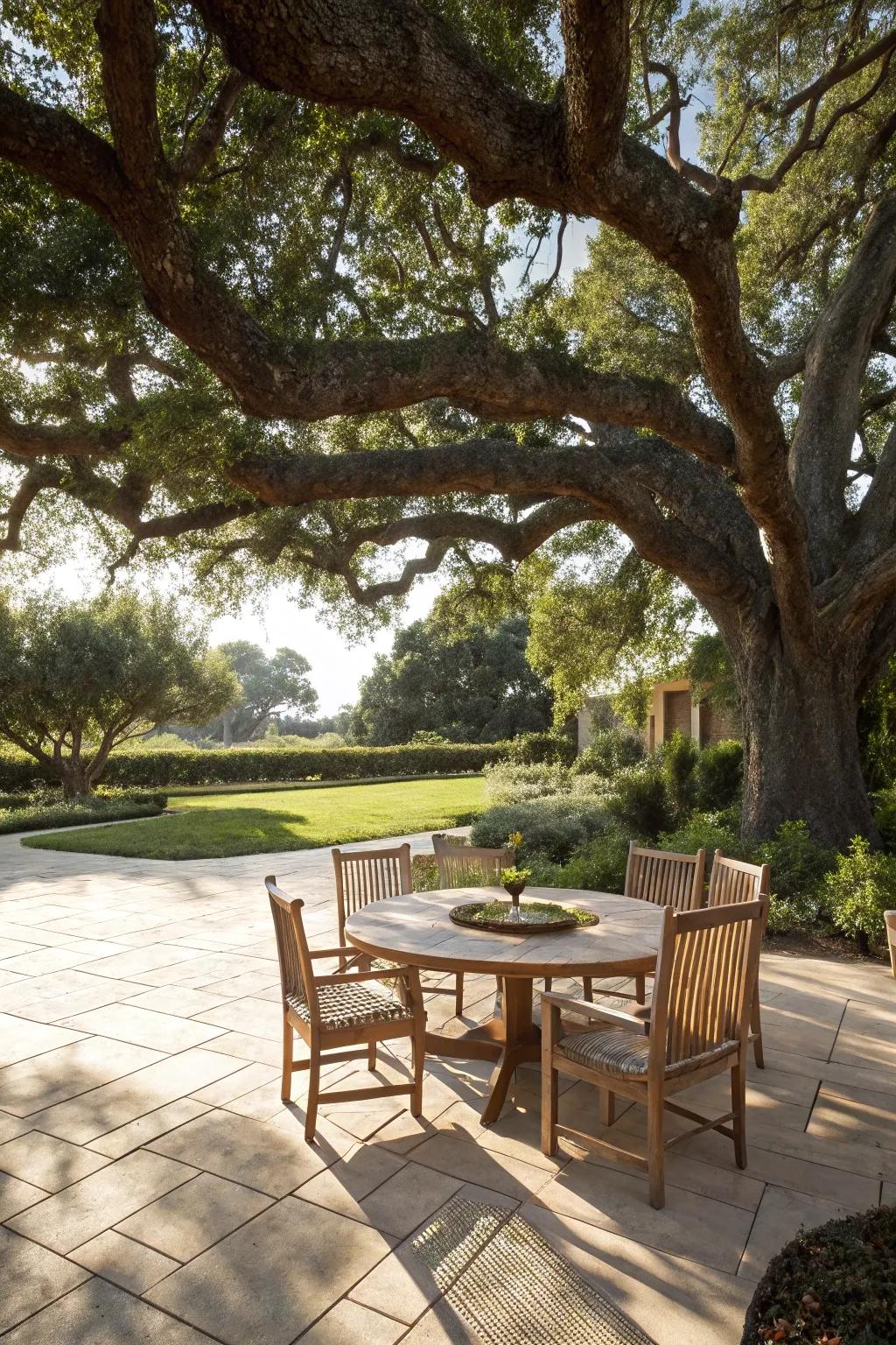 Natural tree canopies provide organic shade and a tranquil environment.
