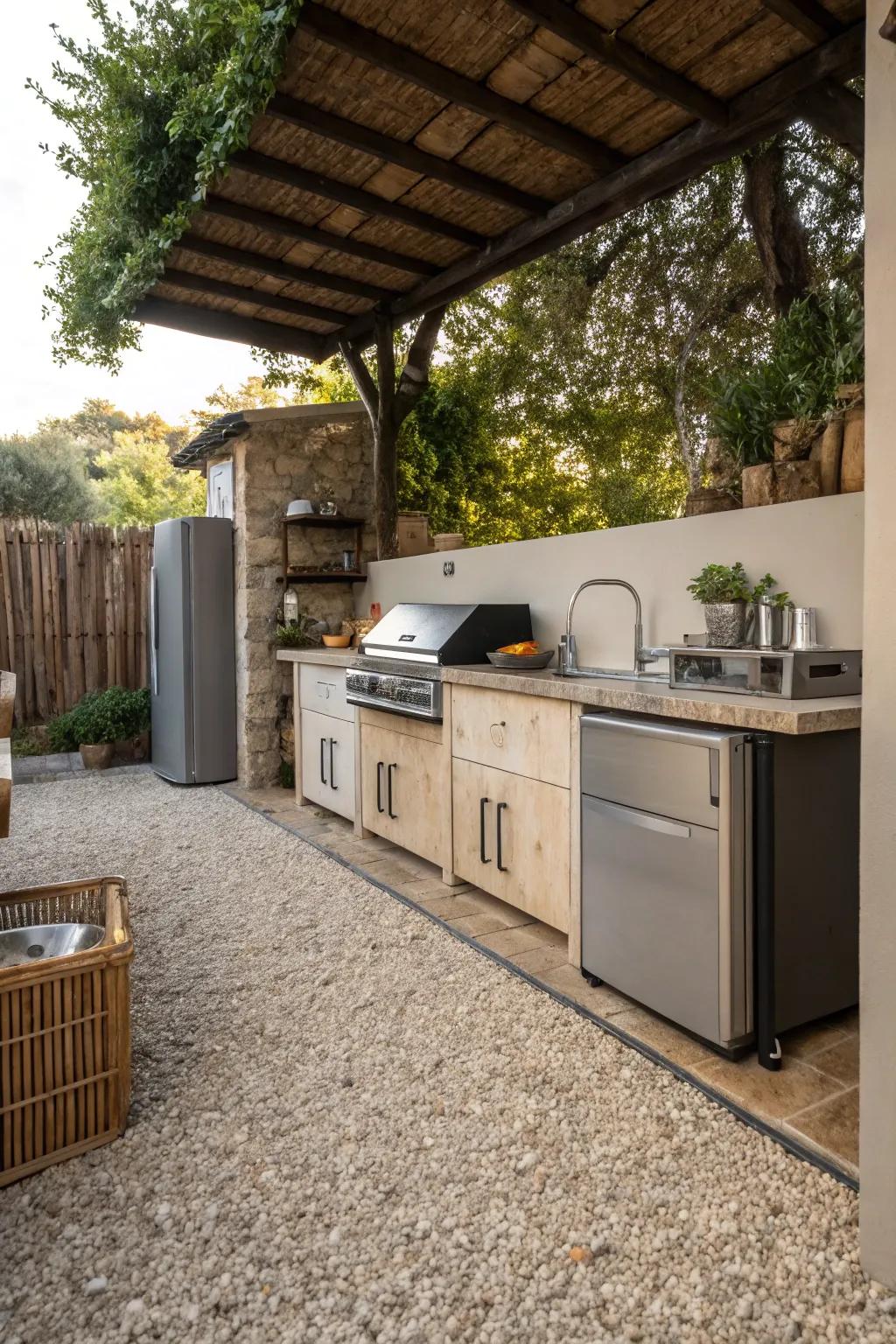 Cook luxuriously within a stone outdoor kitchen.