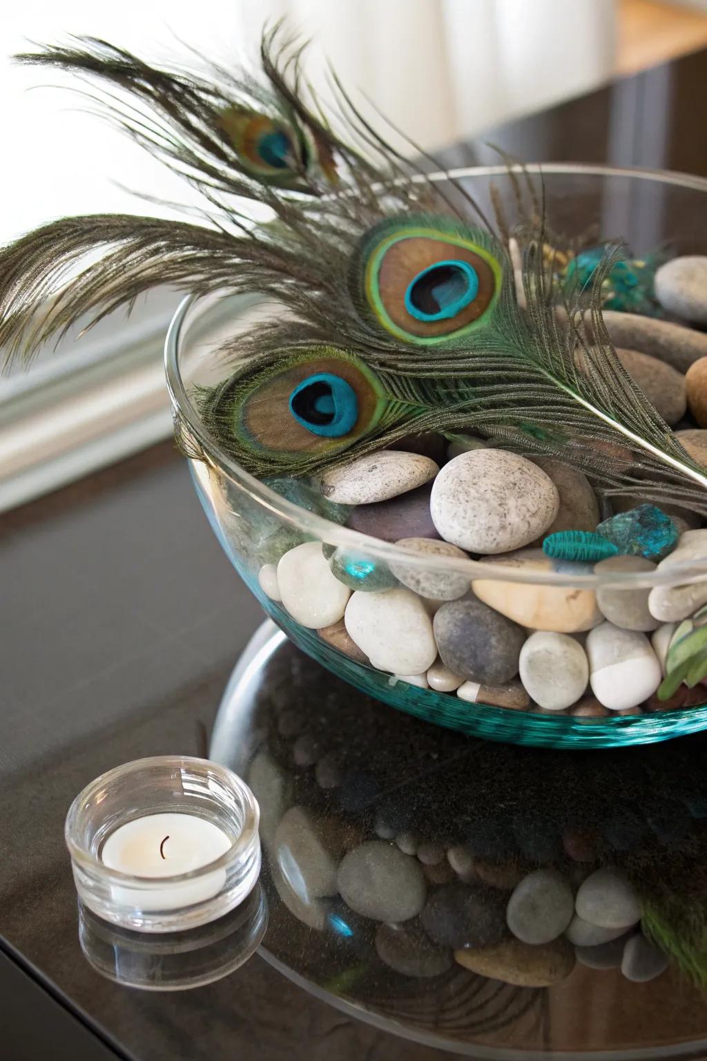 A textured focal point featuring layers of rocks and plumes.