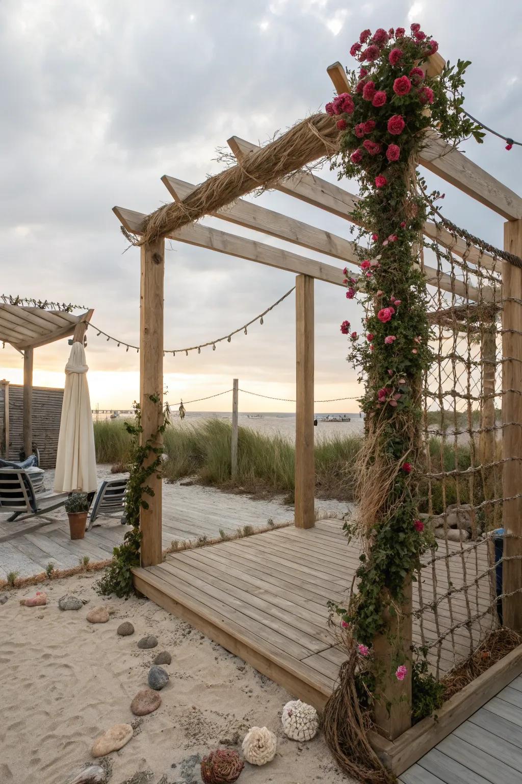 Rope partitions inject a nautical charm into your pergola.