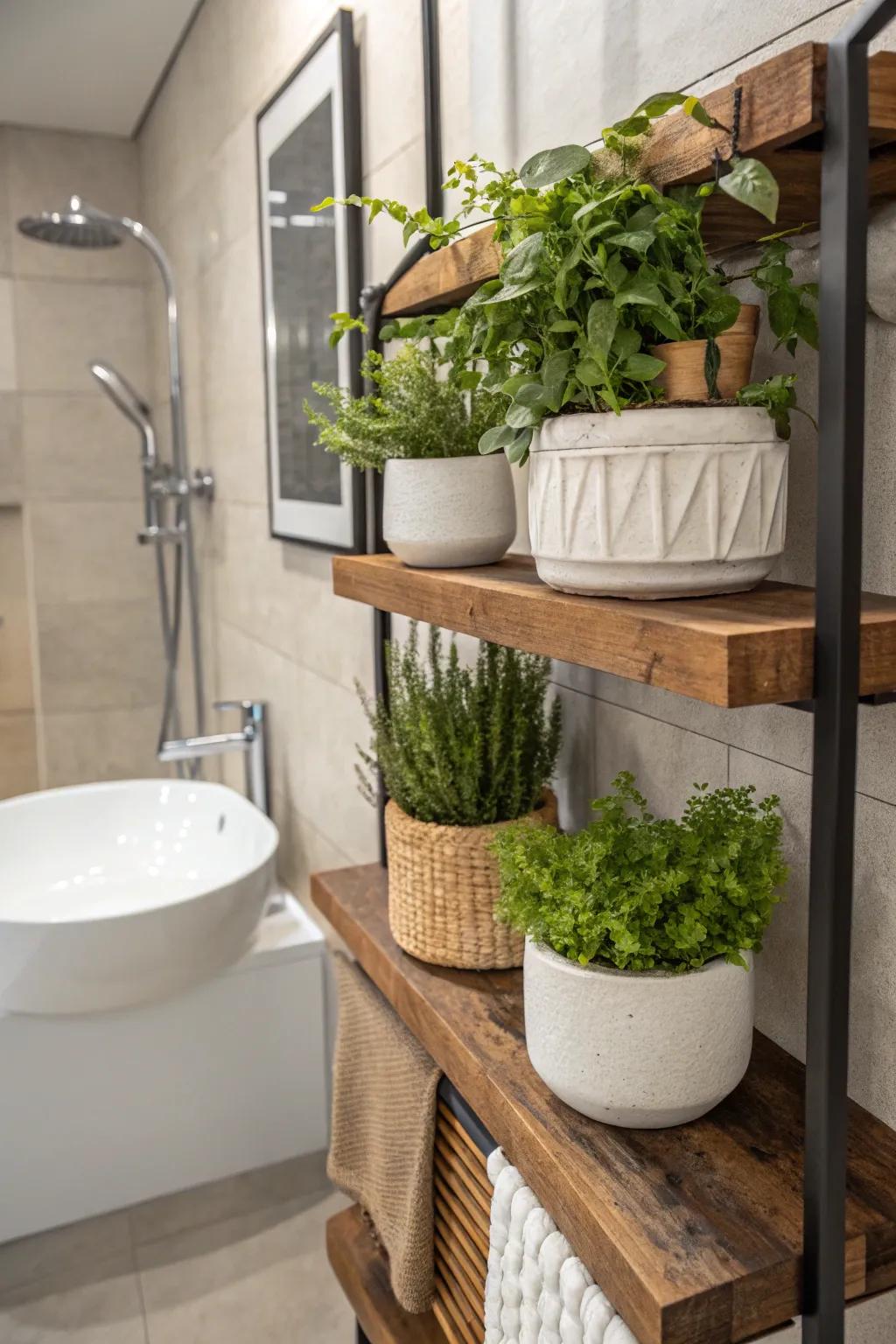 Harmonize contemporary and earthy aesthetics for a harmonious and inviting bathing area.