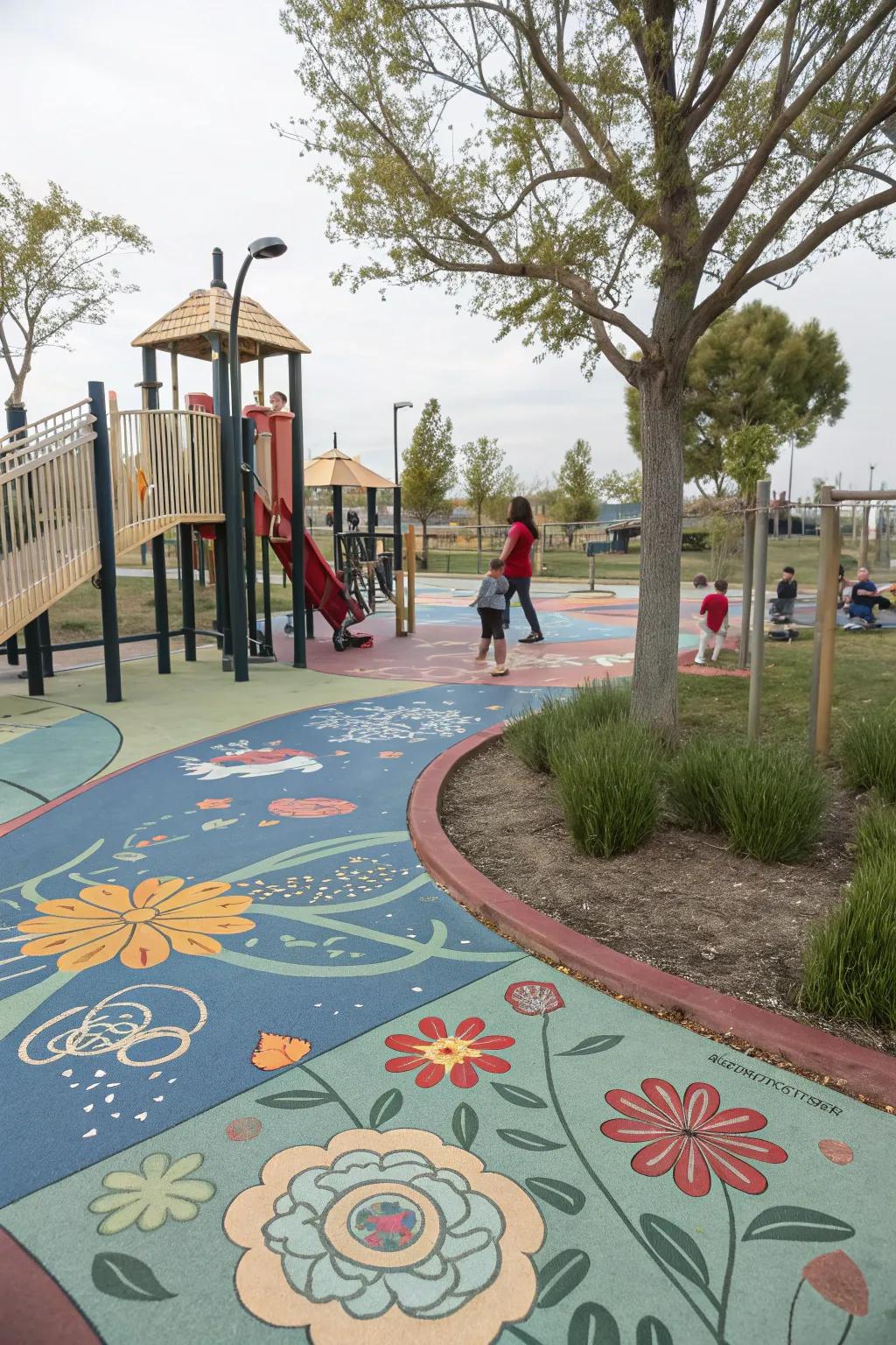 Mural flooring turns playgrounds into artistic canvases.