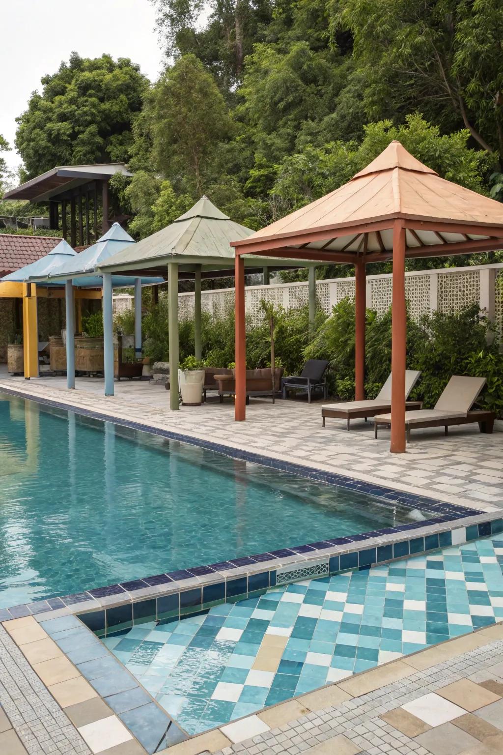 Color matching fashions a consistent and unified poolside aesthetic.