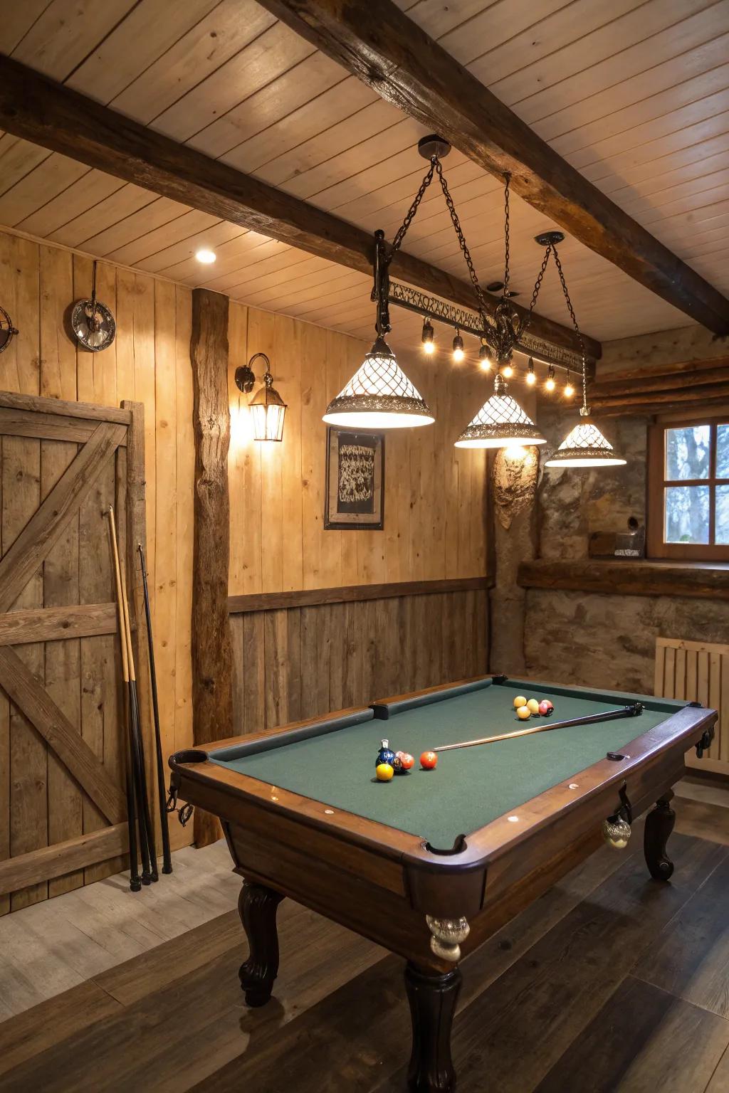 A cohesive theme brings style and unity to a small pool table room.