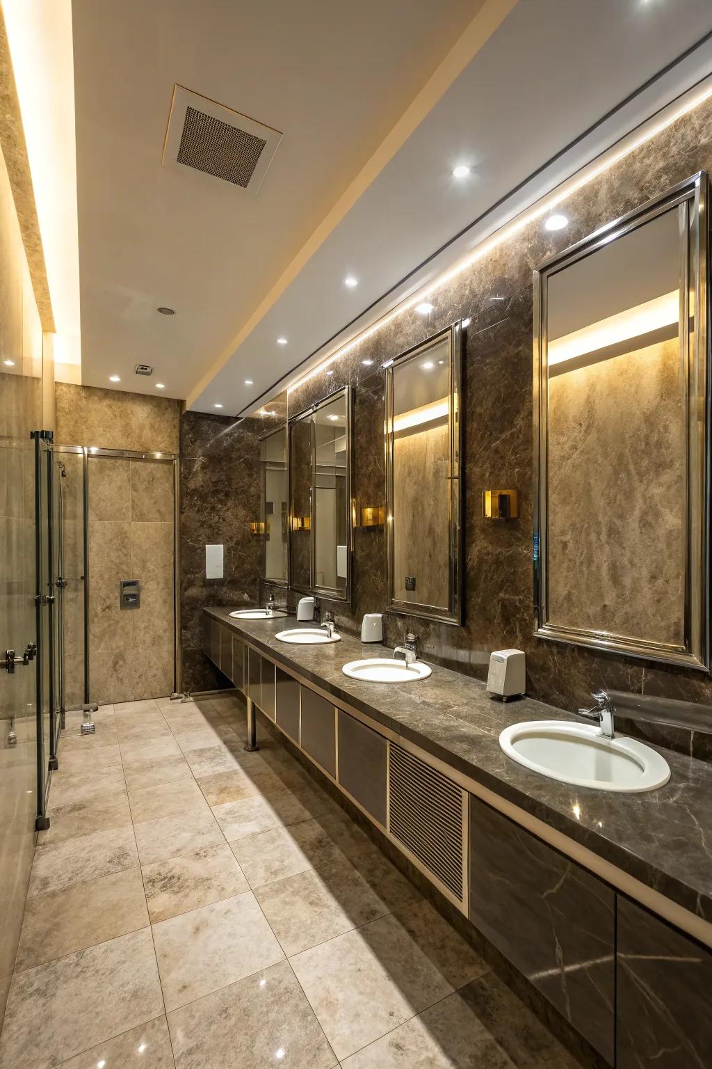 Superior materials enhance the aesthetic of public bathrooms.