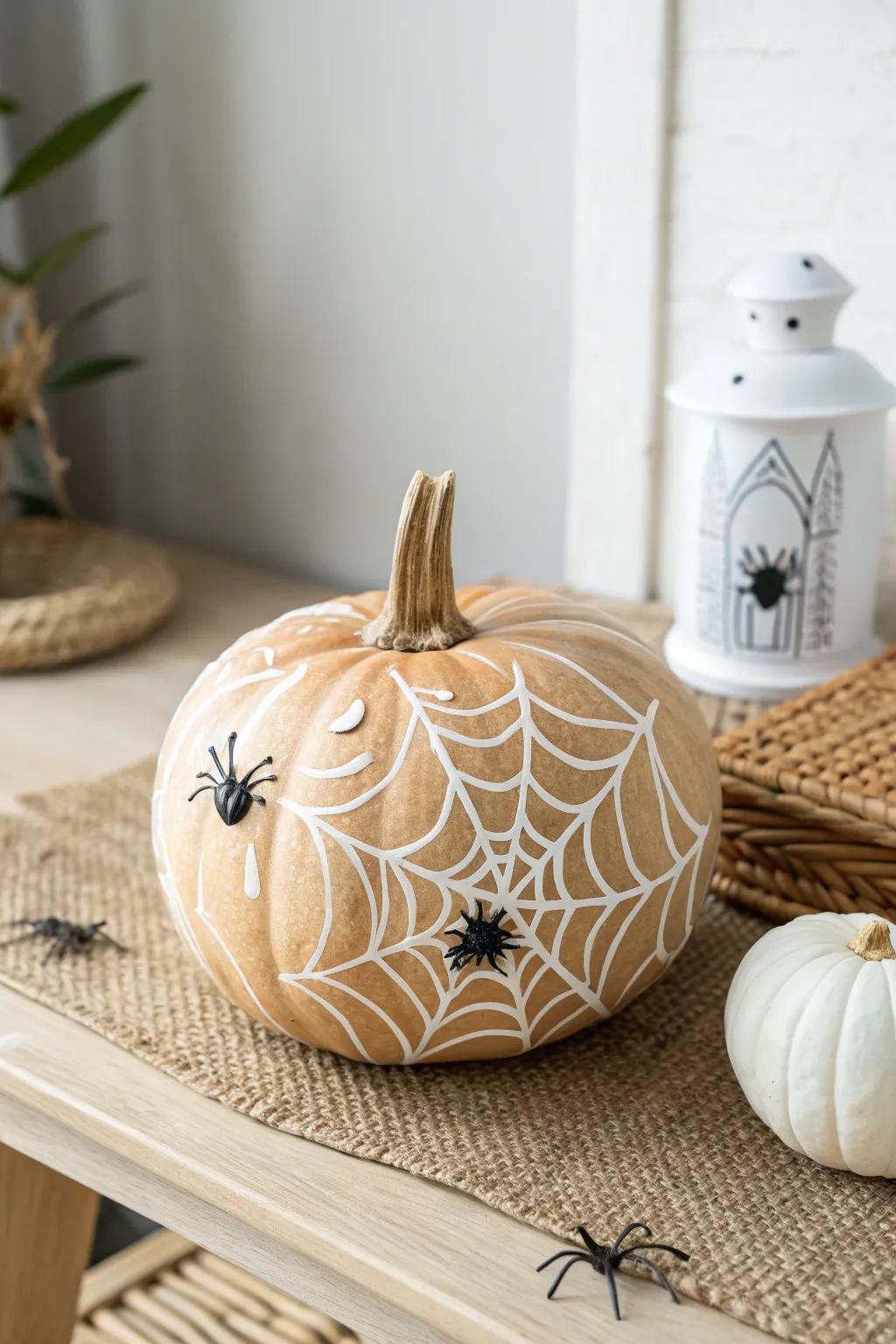 Fashion an elegantly eerie vibe with delicately painted insect fabrics on your pumpkin this Halloween season.
