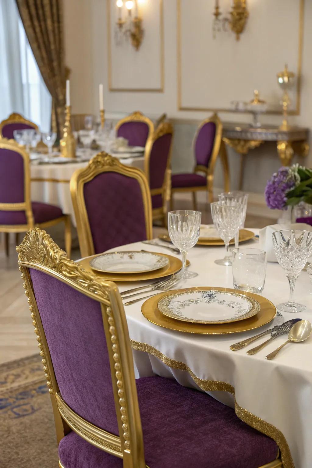 Gold trim on furniture adds a refined flair.
