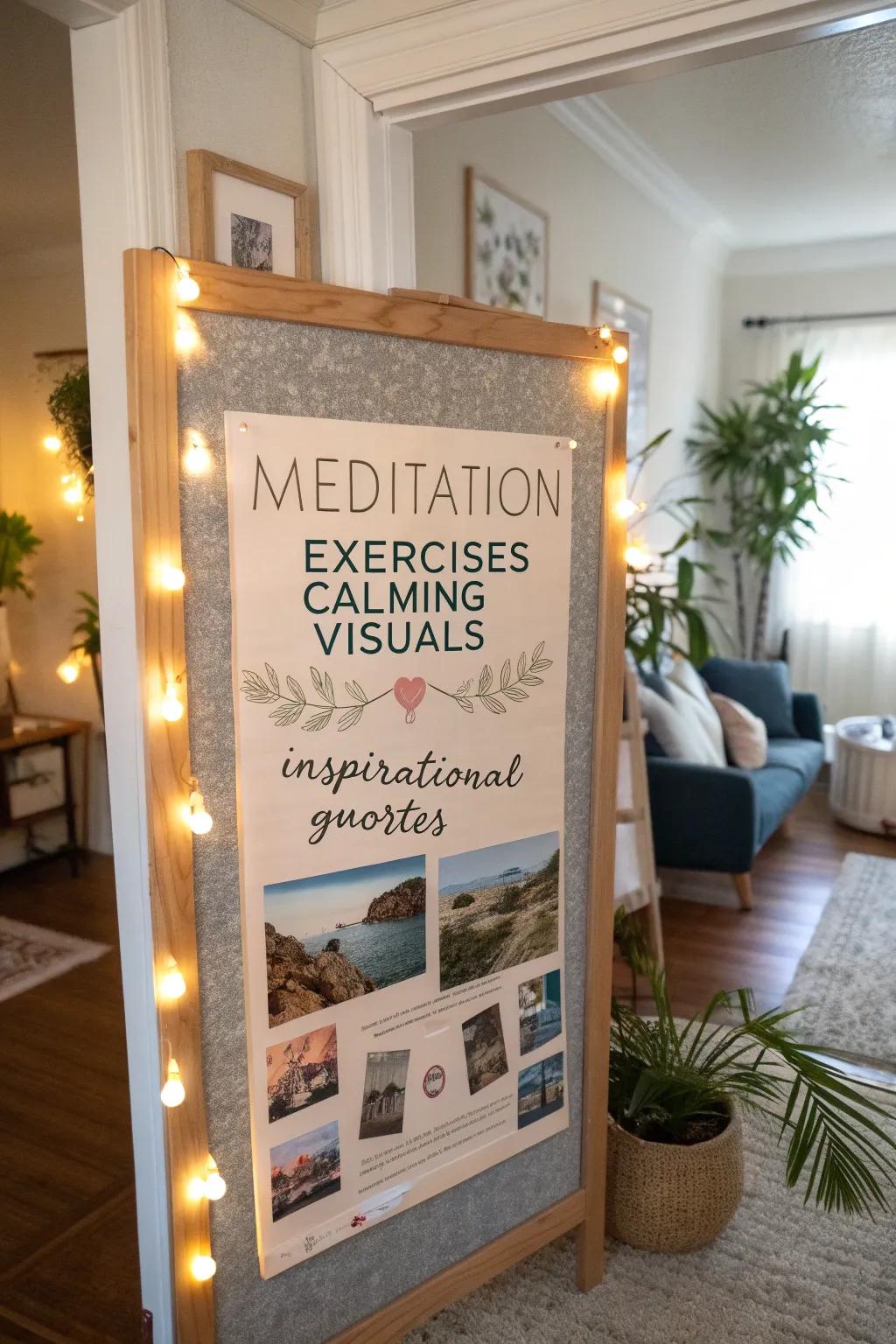 A calming board focused on practices for mindfulness and meditation.