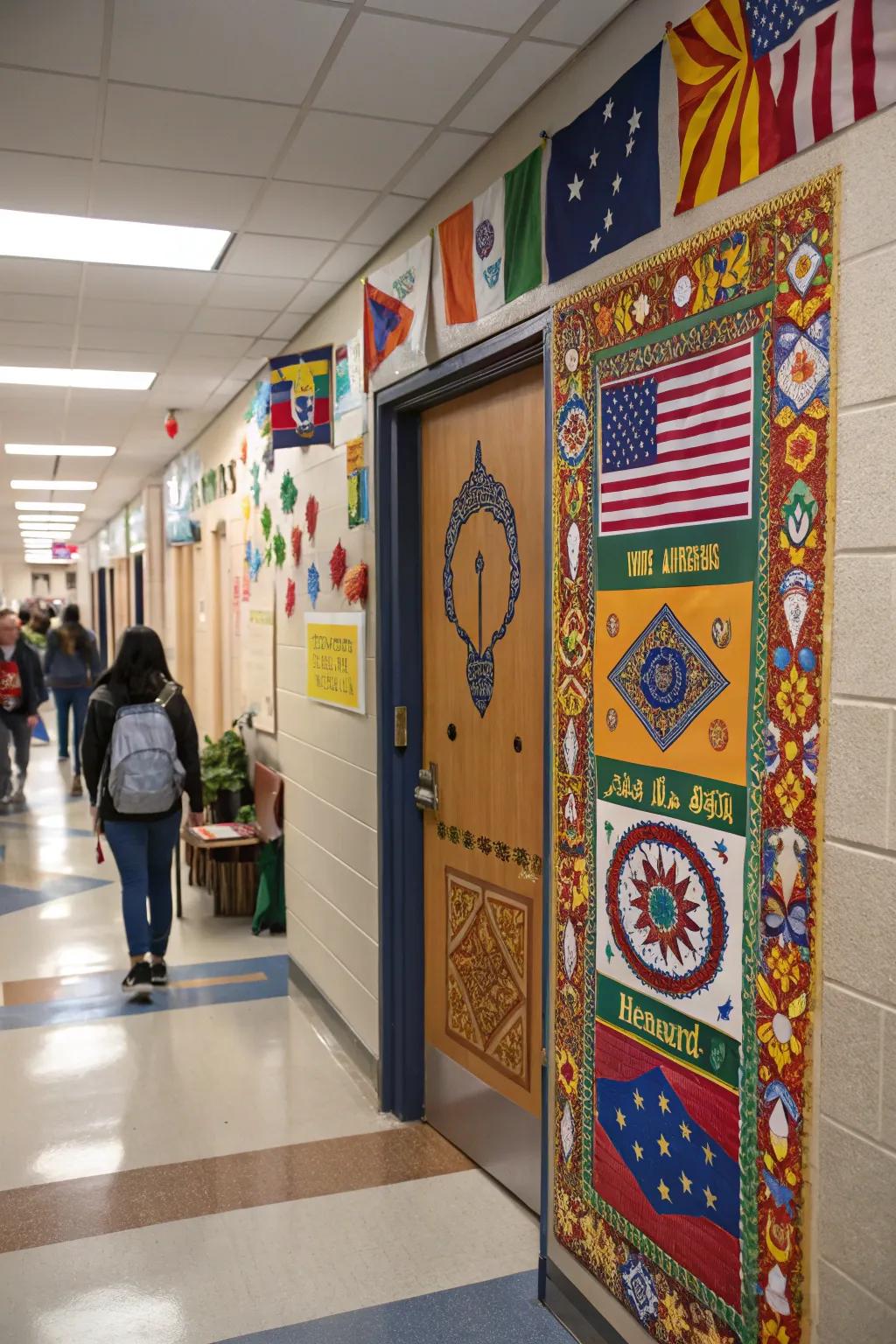 Celebrate diversity using cultural door decorations.